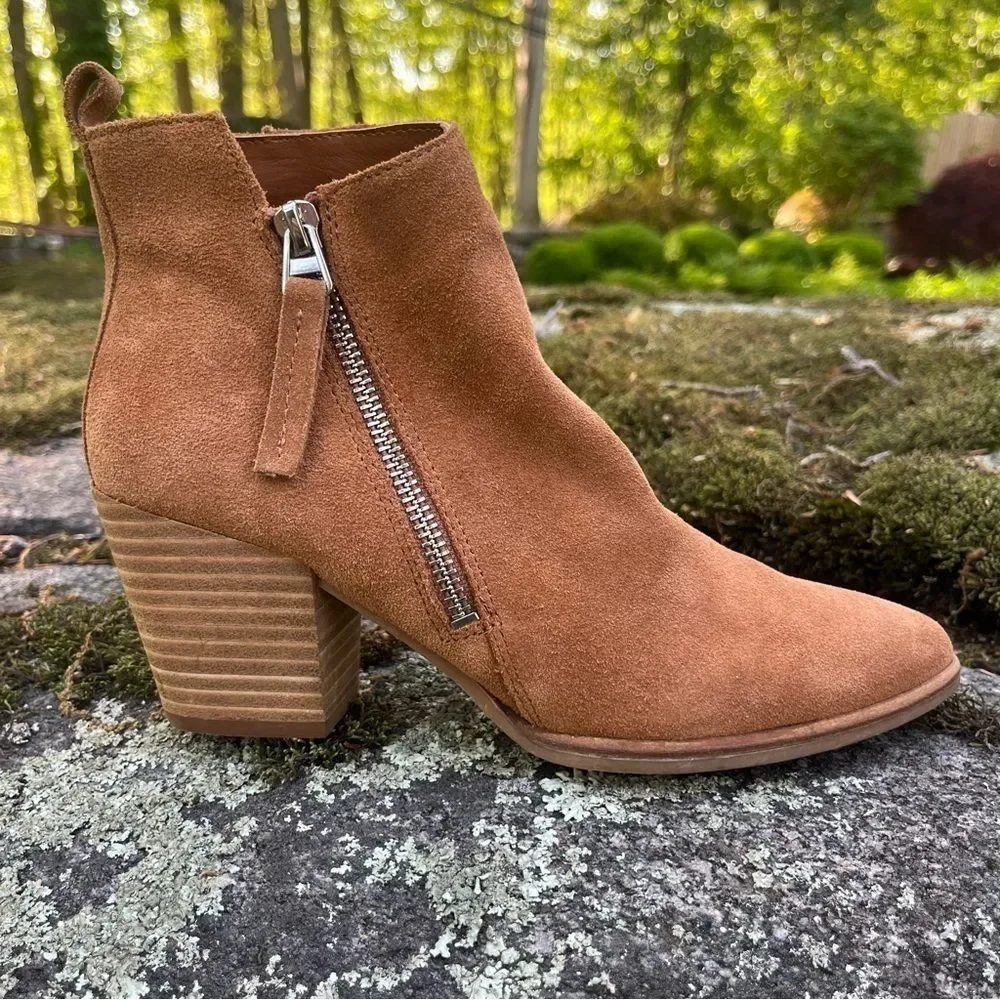 Dolce Vita Rila Cognac Brown Suede Block Heel Ankle Boots Size 6.5